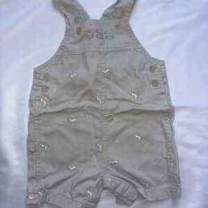 Baby Tab Overalls with Horse Rocking Chair Stitch Design, Nude Overalls, Summer